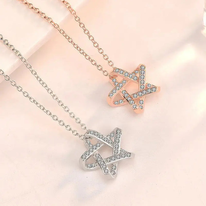 Office CZ Hollow Star 925 Sterling Silver Necklace LOVCIA