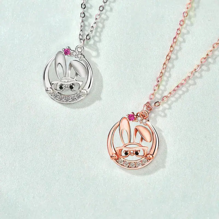 Cute CZ Rabbit Head 925 Sterling Silver Necklace LOVCIA