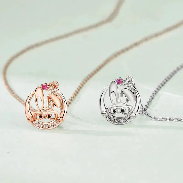 Cute CZ Rabbit Head 925 Sterling Silver Necklace LOVCIA