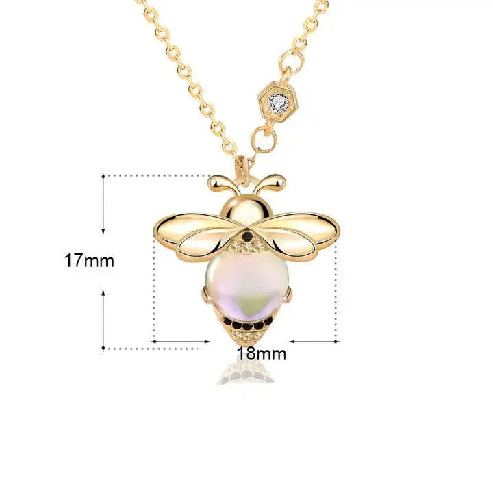 Natural Moonstone Honey Bee CZ Cute 925 Sterling Silver Necklace LOVCIA