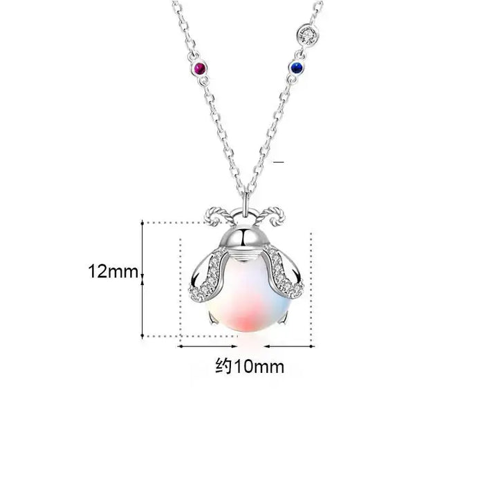 Cute Natural Moonstone Glowworm CZ 925 Sterling Silver Necklace LOVCIA