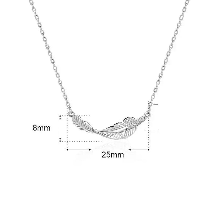 Simple Twisted Feather CZ 925 Sterling Silver Necklace LOVCIA