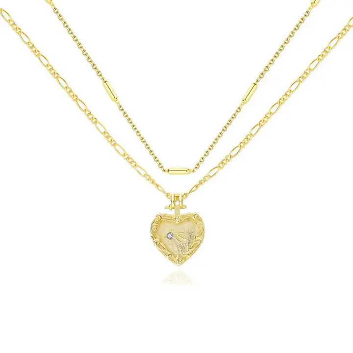 Promise Double Layers Irregular Heart CZ 925 Sterling Silver Necklace LOVCIA