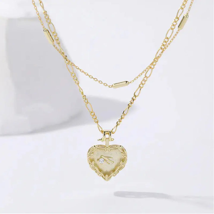 Promise Double Layers Irregular Heart CZ 925 Sterling Silver Necklace LOVCIA