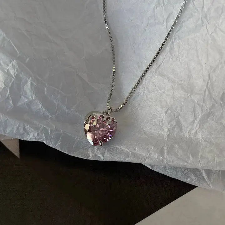 Lady Pink CZ Heart Flowing Lava 925 Sterling Silver Necklace LOVCIA