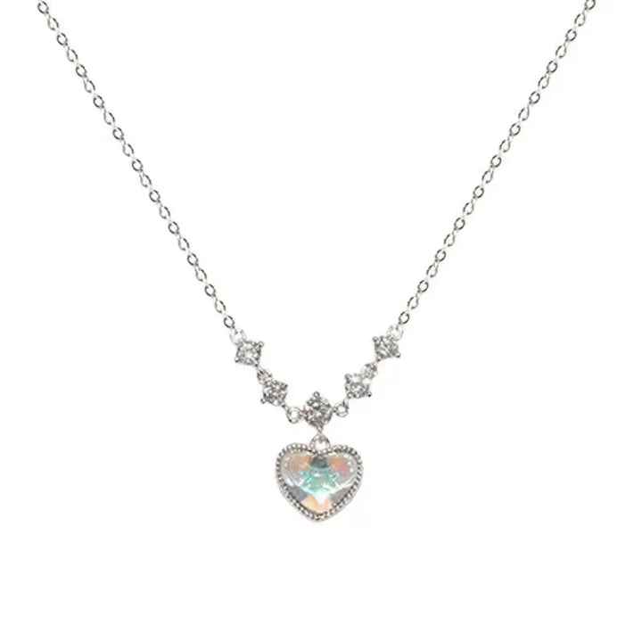 Girl Shining CZ Heart Love 925 Sterling Silver Necklace LOVCIA