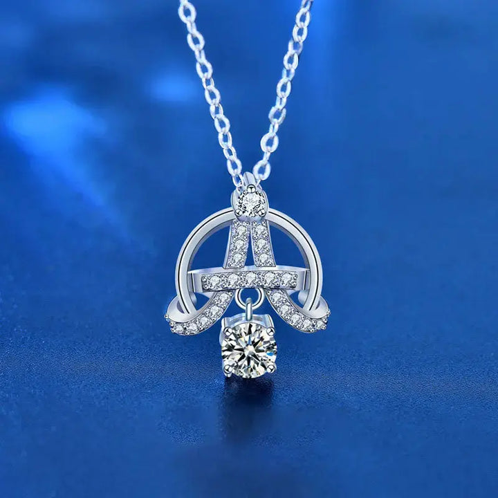 Modern Moissanite CZ Eiffel Tower 925 Sterling Silver Necklace LOVCIA