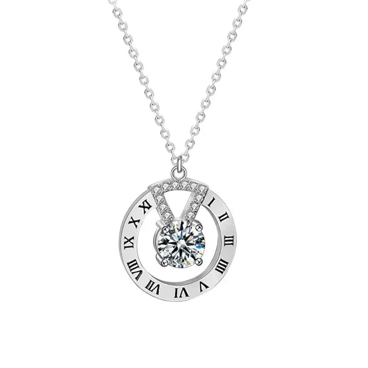 LOVCIA Fashion Moissanite CZ Roman Numeral Circle 925 Sterling Silver Necklace