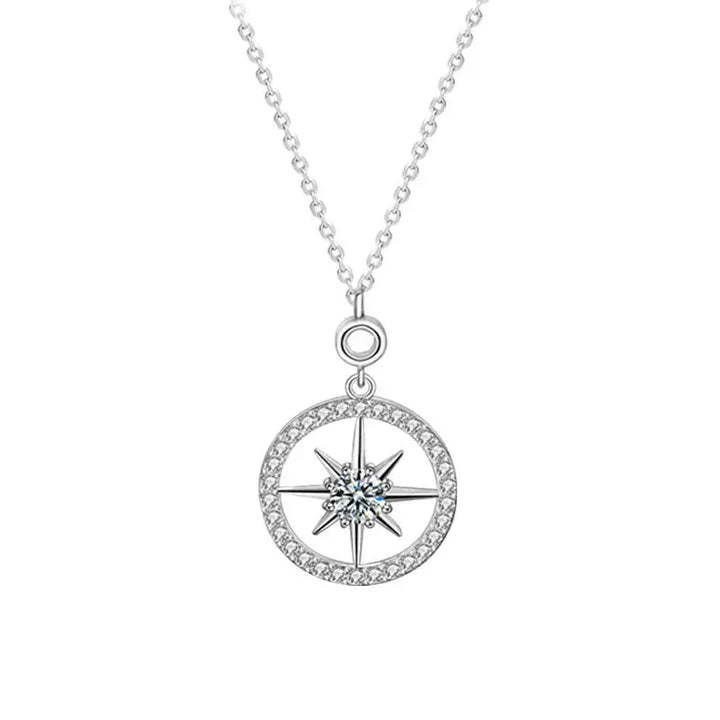 Classic Moissanite CZ Octopus Star Circle Border 925 Sterling Silver Necklace LOVCIA