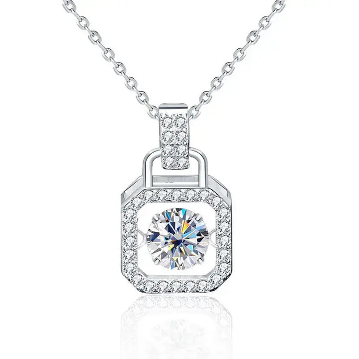 LOVCIA Casual Round Dancing Moissanite CZ Lock 925 Sterling Silver Necklace