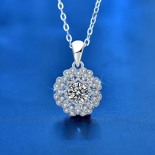 Beautiful Moissanite CZ Micro Setting Flower 925 Sterling Silver Necklace LOVCIA