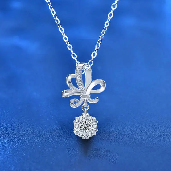 Beautiful Moissanite CZ Wedding Bouquet Flower 925 Sterling Silver Necklace LOVCIA