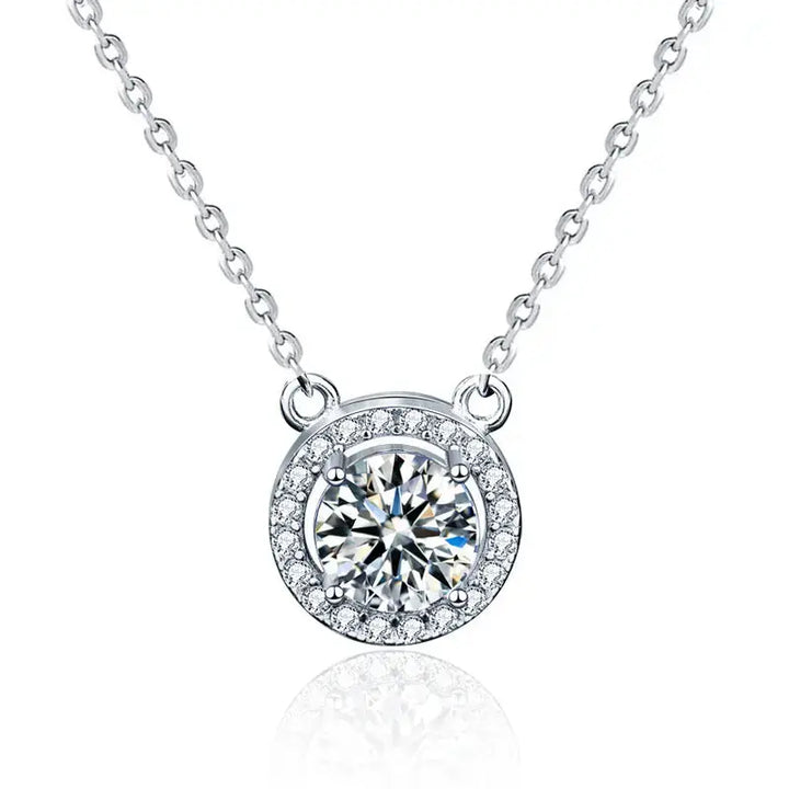 LOVCIA Women Round Moissanite CZ Border 925 Sterling Silver Necklace