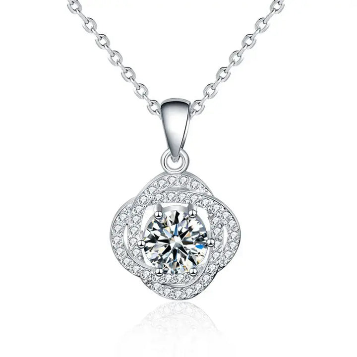 Women Beautiful Moissanite CZ Rose Flower 925 Sterling Silver Necklace LOVCIA