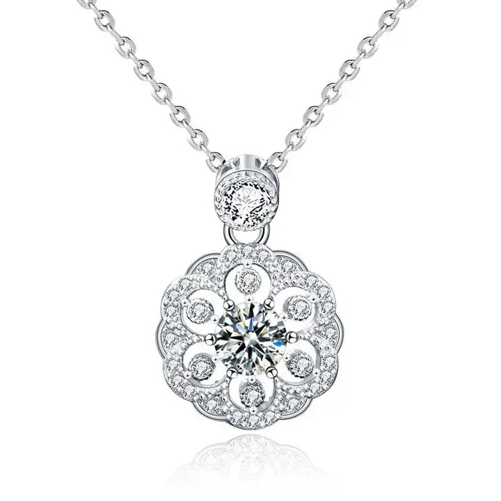 LOVCIA Women Sakura Flower Moissanite CZ 925 Sterling Silver Necklace