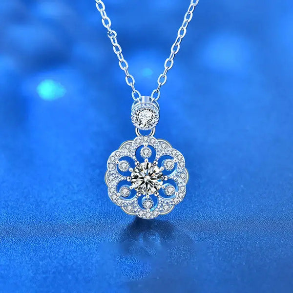 LOVCIA Women Sakura Flower Moissanite CZ 925 Sterling Silver Necklace