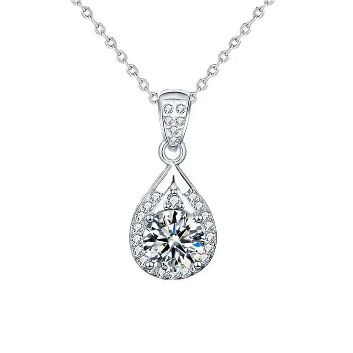 Holiday Waterdrop Moissanite CZ 925 Sterling Silver Necklace LOVCIA