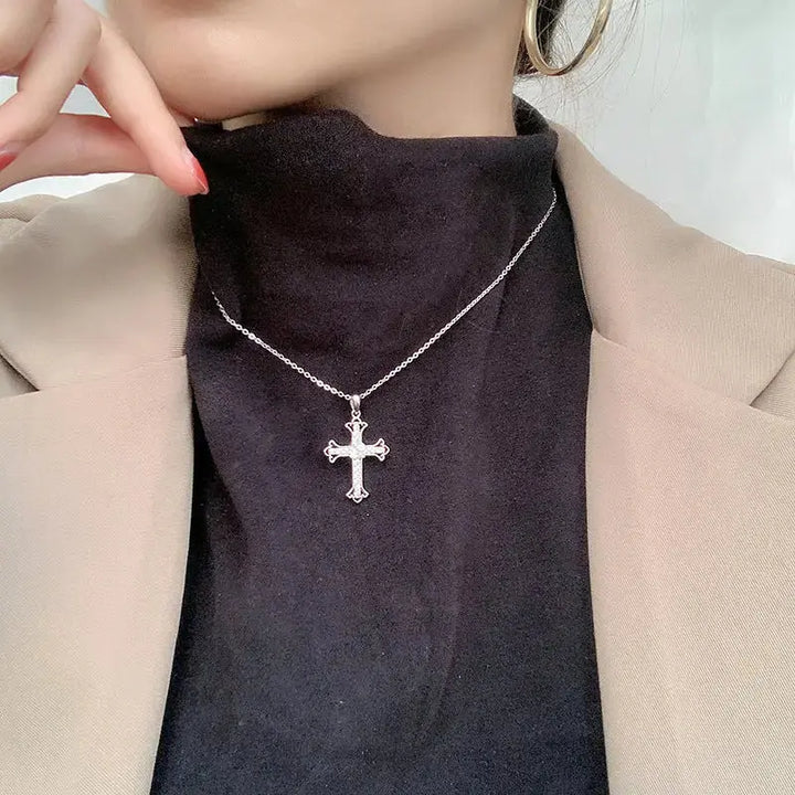 Office Moissanite CZ Cross 925 Sterling Silver Necklace LOVCIA