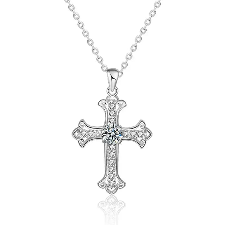 Office Moissanite CZ Cross 925 Sterling Silver Necklace LOVCIA