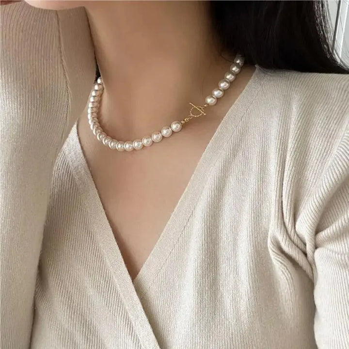 Women Round Natural Pearls OT 925 Sterling Silver Necklace LOVCIA