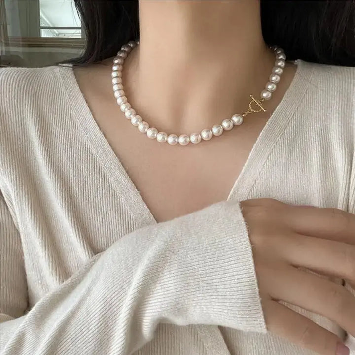 Women Round Natural Pearls OT 925 Sterling Silver Necklace LOVCIA