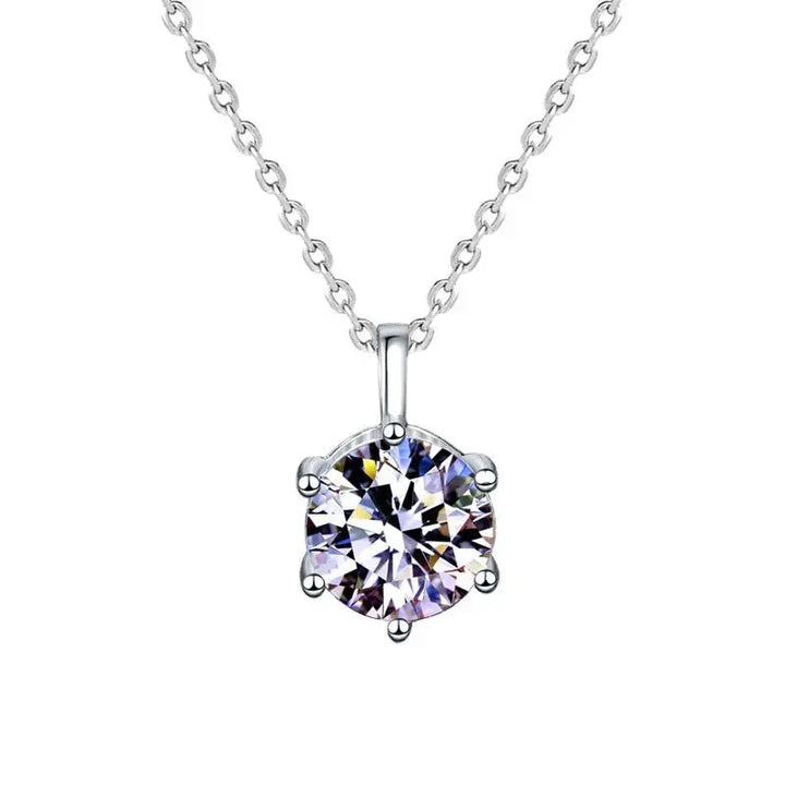 Women Six Claw Moissanite CZ 925 Sterling Silver Necklace LOVCIA