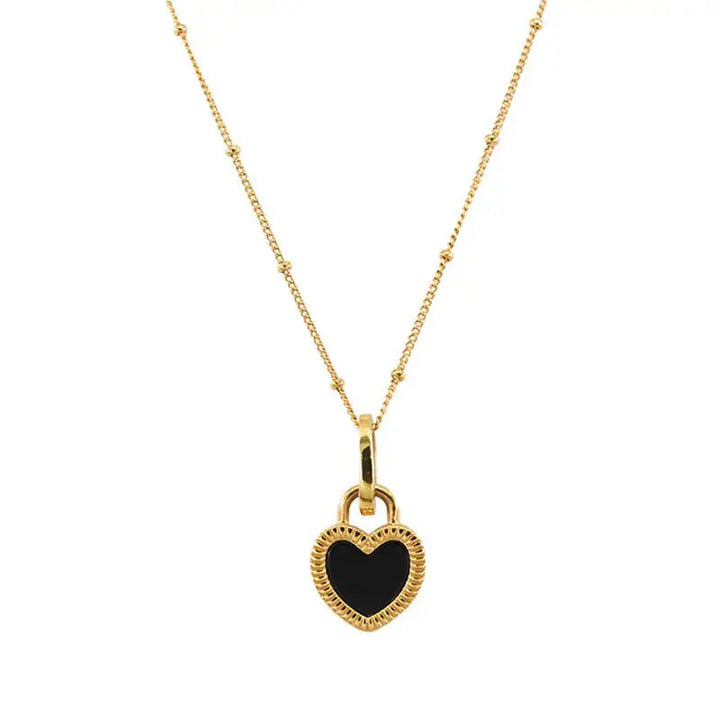 Anniversary Two-Sided Black Heart Lock 925 Sterling Silver Necklace LOVCIA