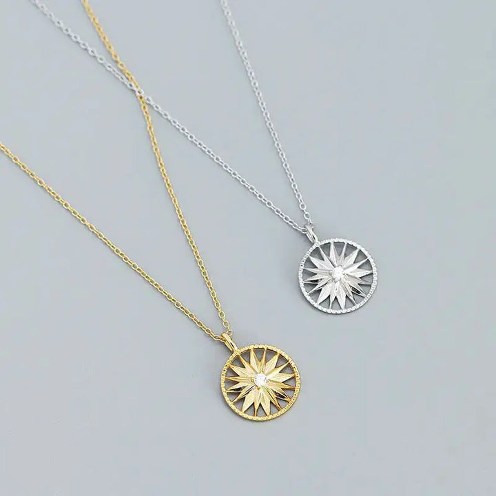 Holiday CZ Sunshine Awn Star 925 Sterling Silver Necklace LOVCIA