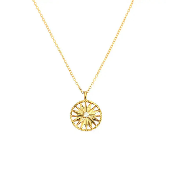 Holiday CZ Sunshine Awn Star 925 Sterling Silver Necklace LOVCIA