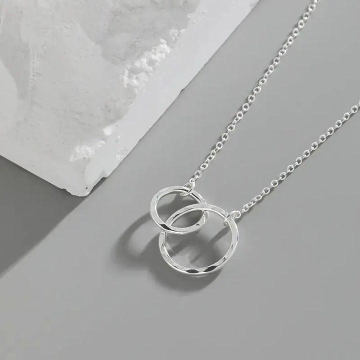 Fashion Double Mother Child Circles Cross 925 Sterling Silver Necklace LOVCIA