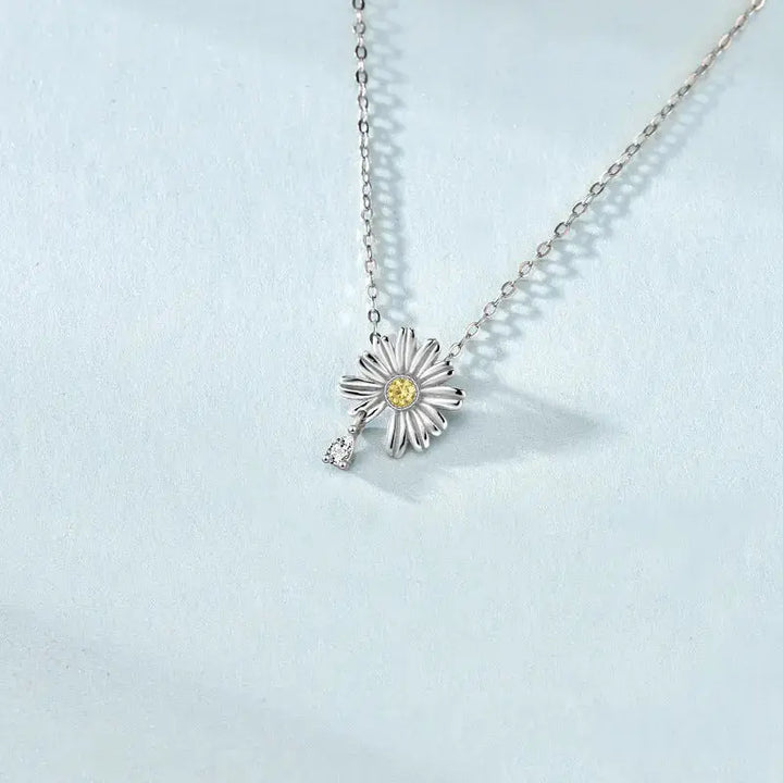 Summer Daisy Flower CZ 925 Sterling Silver Necklace LOVCIA