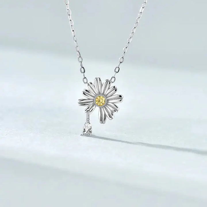 Summer Daisy Flower CZ 925 Sterling Silver Necklace LOVCIA