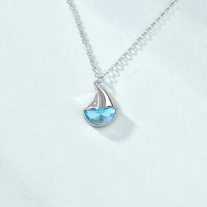 Casual Blue CZ Sailboat 925 Sterling Silver Necklace LOVCIA