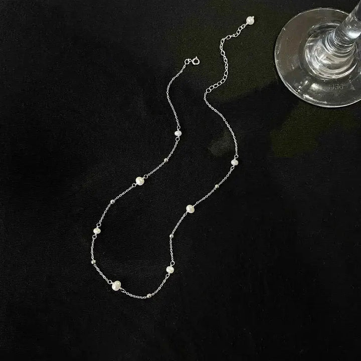 Casual Round Shell Pearls Curb Chain 925 Sterling Silver Necklace LOVCIA