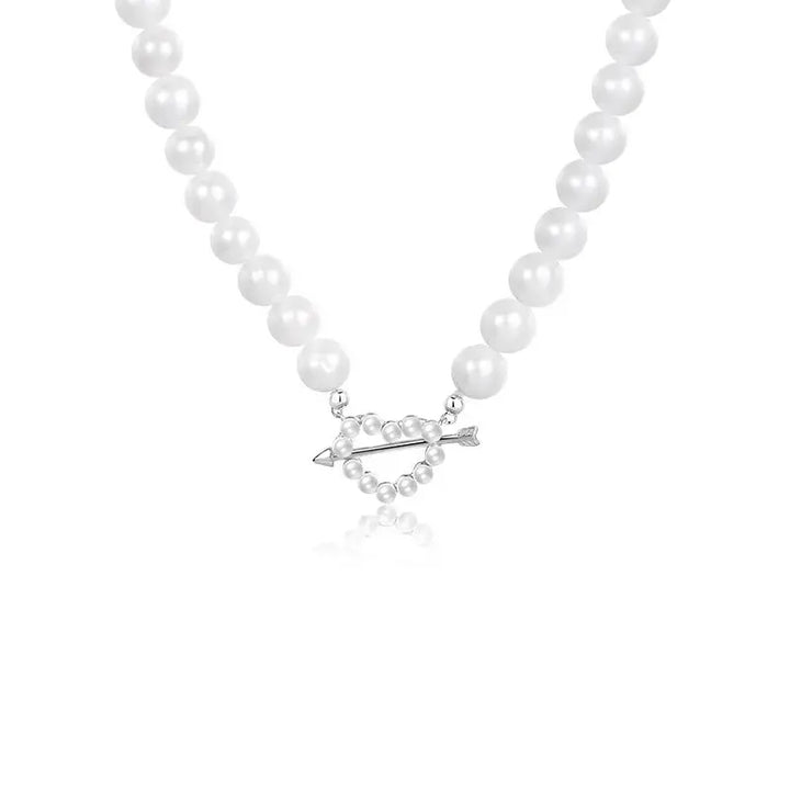 Anniversary Arrow Heart Shell Pearls 925 Sterling Silver Necklace LOVCIA