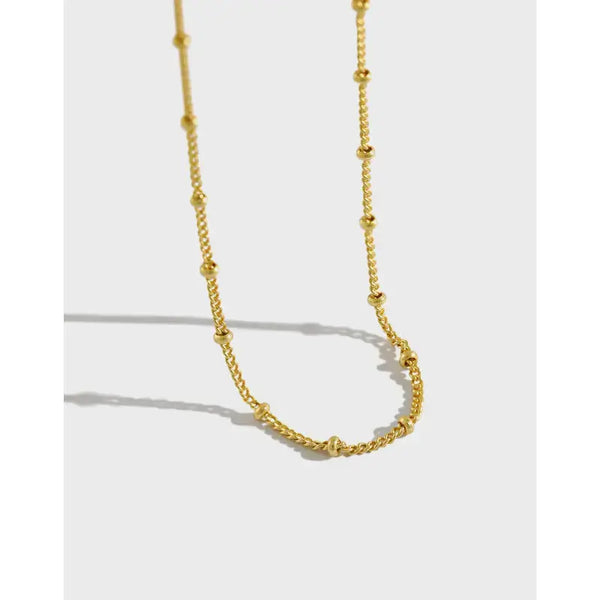 Simple Curb Chain Beads 925 Sterling Silver Necklace LOVCIA