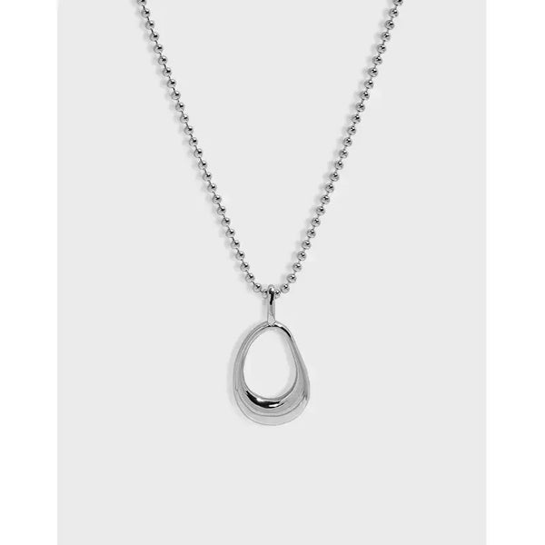 Simple Hollow Ellipse Beads 925 Sterling Silver Necklace LOVCIA