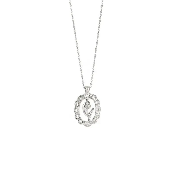 Women Tulips Flower 925 Sterling Silver Necklace LOVCIA