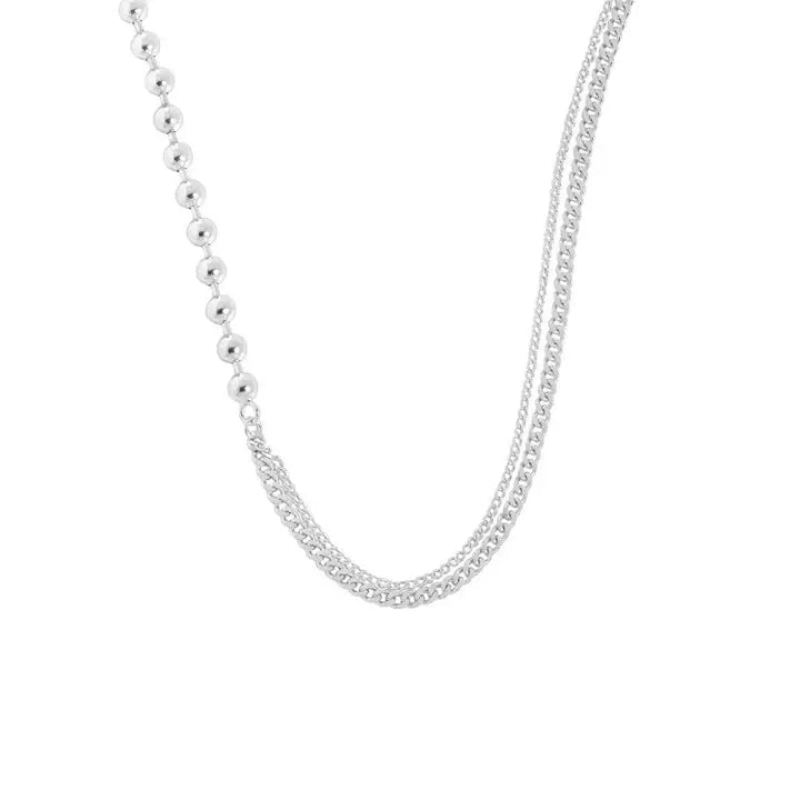 Fashion Asymmetry Beads Chain 925 Sterling Silver Necklace LOVCIA