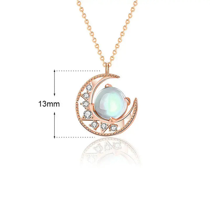 Lady Natural Moonstone Crescent Moon CZ 925 Sterling Silver Necklace LOVCIA