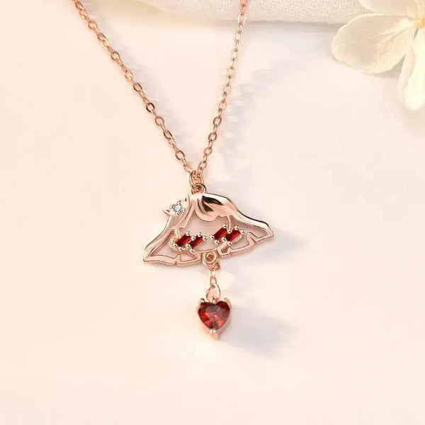 Sweet Red CZ Shy Girl Heart 925 Sterling Silver Necklace LOVCIA