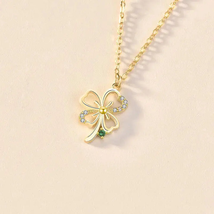 Gift CZ Four Leaf Clover 925 Sterling Silver Necklace LOVCIA