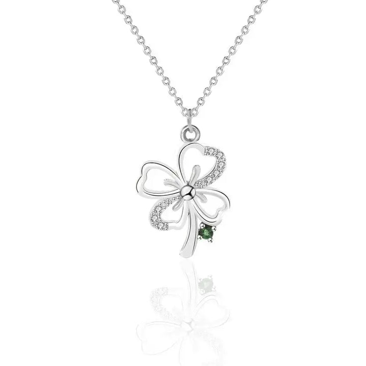 Gift CZ Four Leaf Clover 925 Sterling Silver Necklace LOVCIA