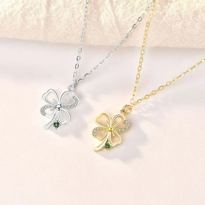 Gift CZ Four Leaf Clover 925 Sterling Silver Necklace LOVCIA