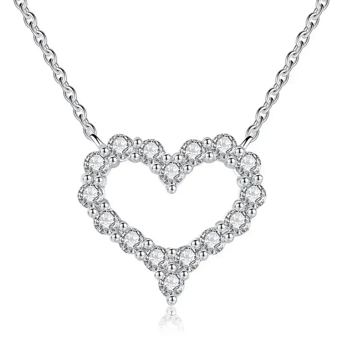 Simple Hollow CZ Heart 925 Sterling Silver Necklace LOVCIA