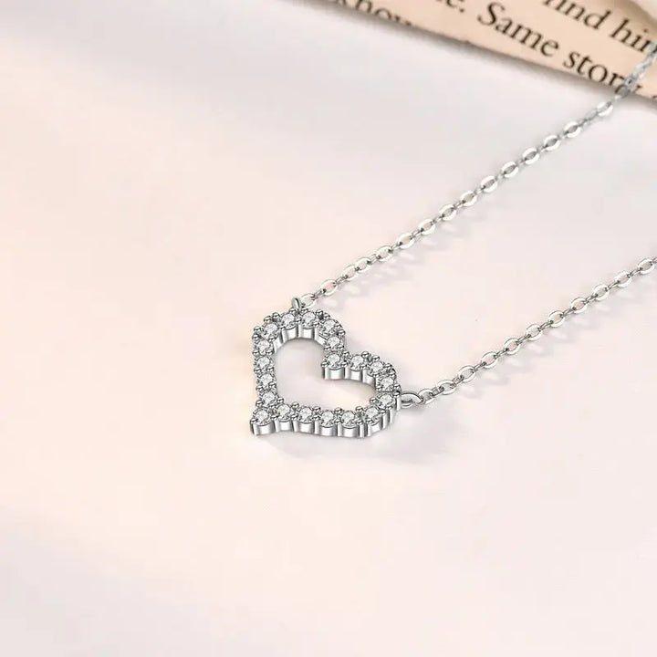 Simple Hollow CZ Heart 925 Sterling Silver Necklace LOVCIA