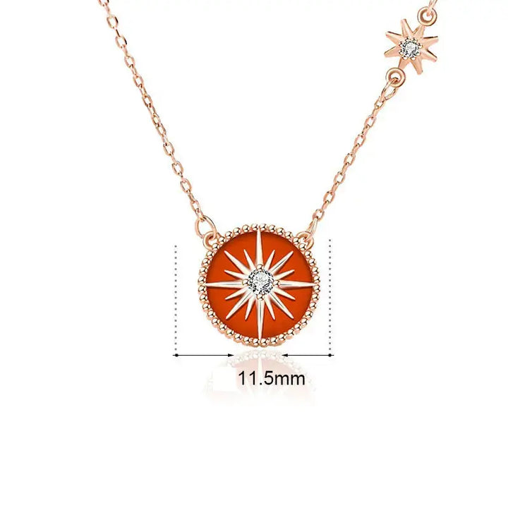 Fashion Red Natural Agate CZ Compass 925 Sterling Silver Necklace LOVCIA