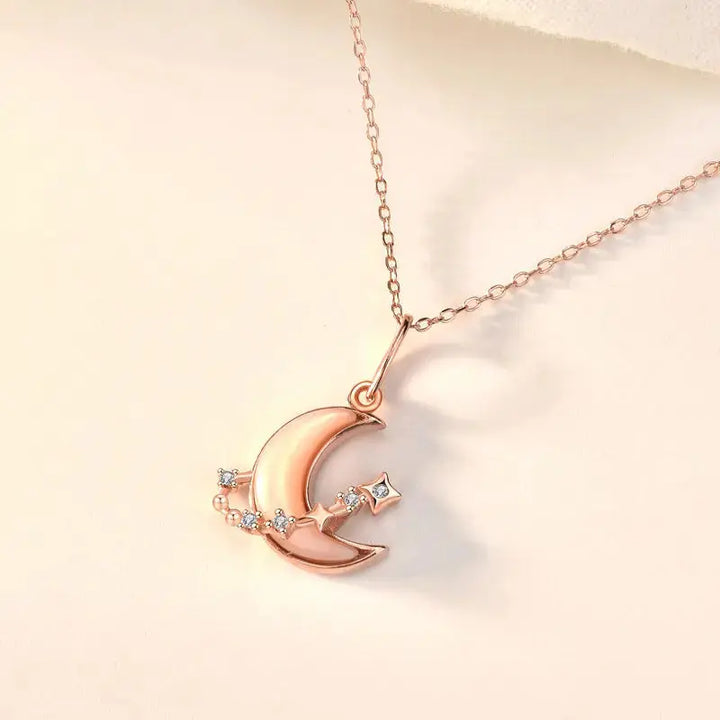 Women Shell Crescent Moon CZ 925 Sterling Silver Necklace LOVCIA