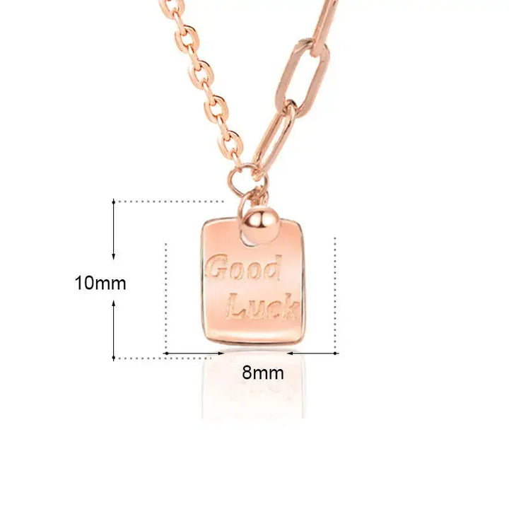 Modern Good Luck Letters Square Tag 925 Sterling Silver Necklace LOVCIA