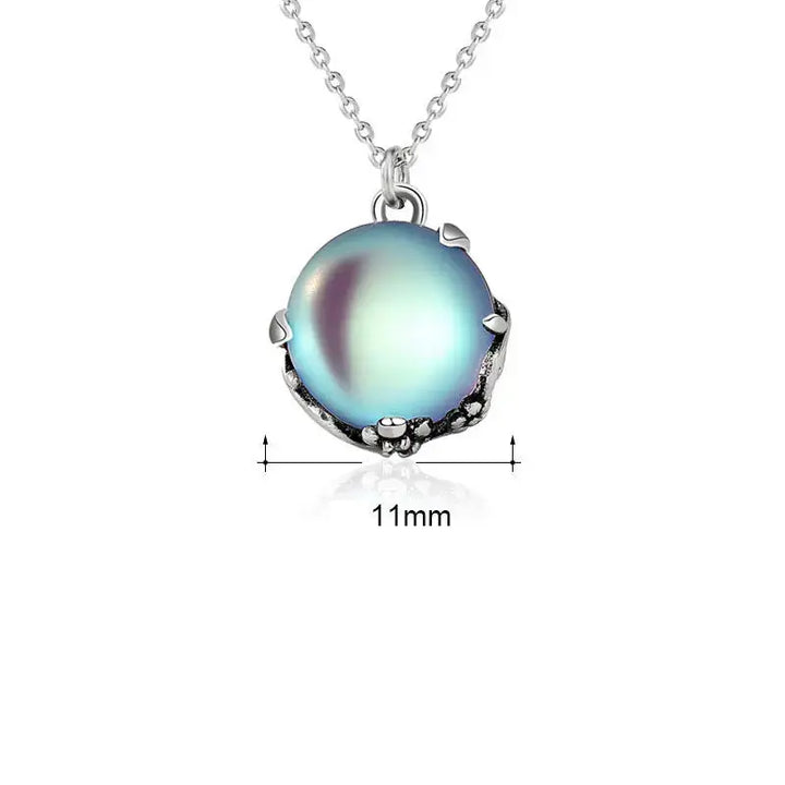 Simple Round Natural Moonstone Plum Blossom Flower 925 Sterling Silver Necklace LOVCIA